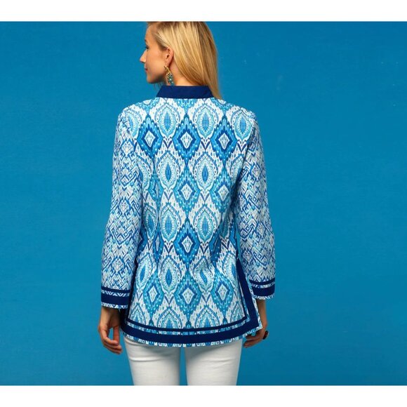 Nicoblu Nicobar Tunic in Deep Sea Blue Ikat Size 1X Petite - Picture 2 of 10